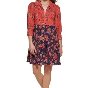 Vince Camuto Women Dress V-Neck Mixed Florals Lined Long Sleeves Gold Buttons 2